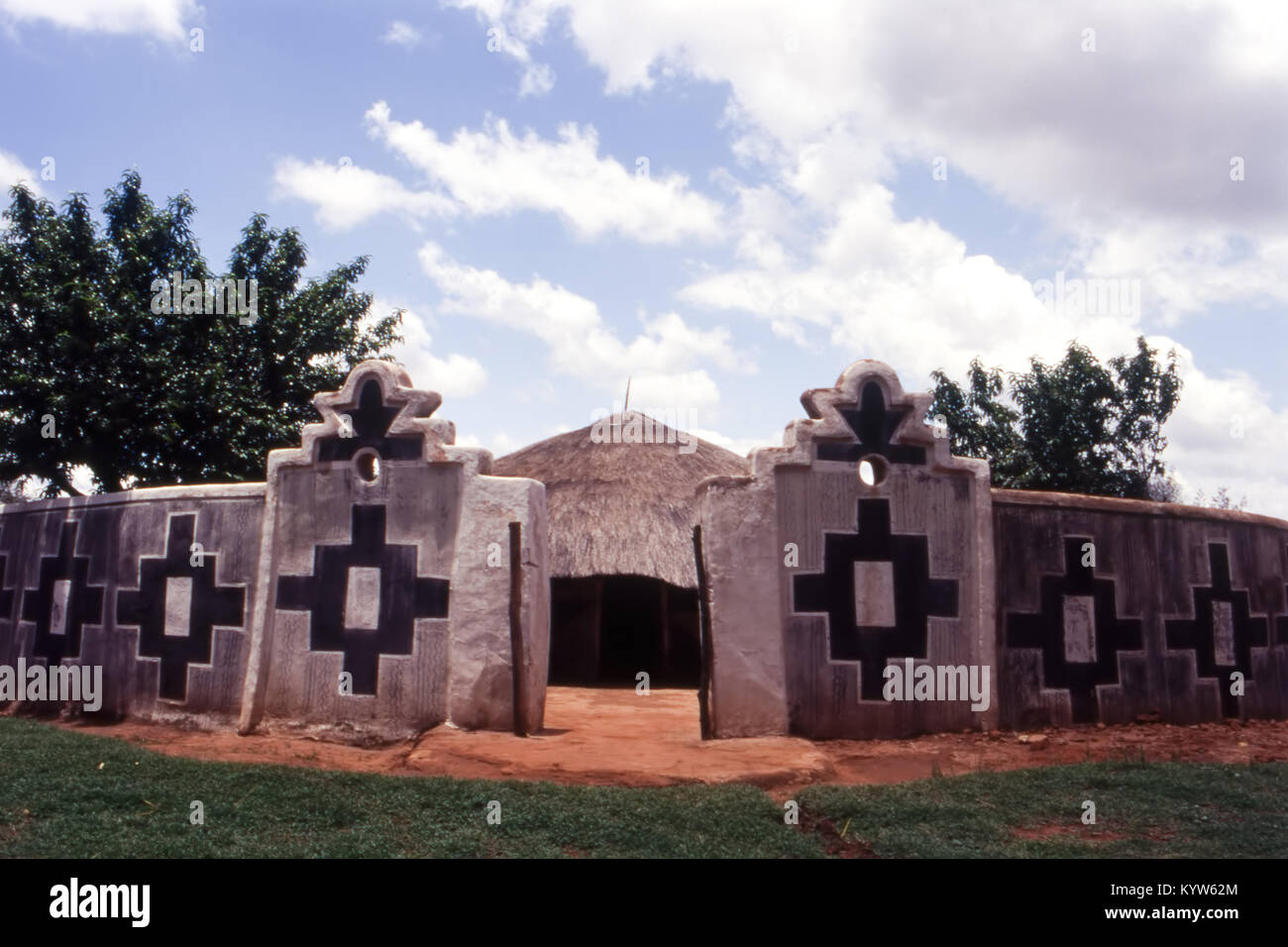 characteristic decorations of the houses of Ndebele village in south africa Stock Photo