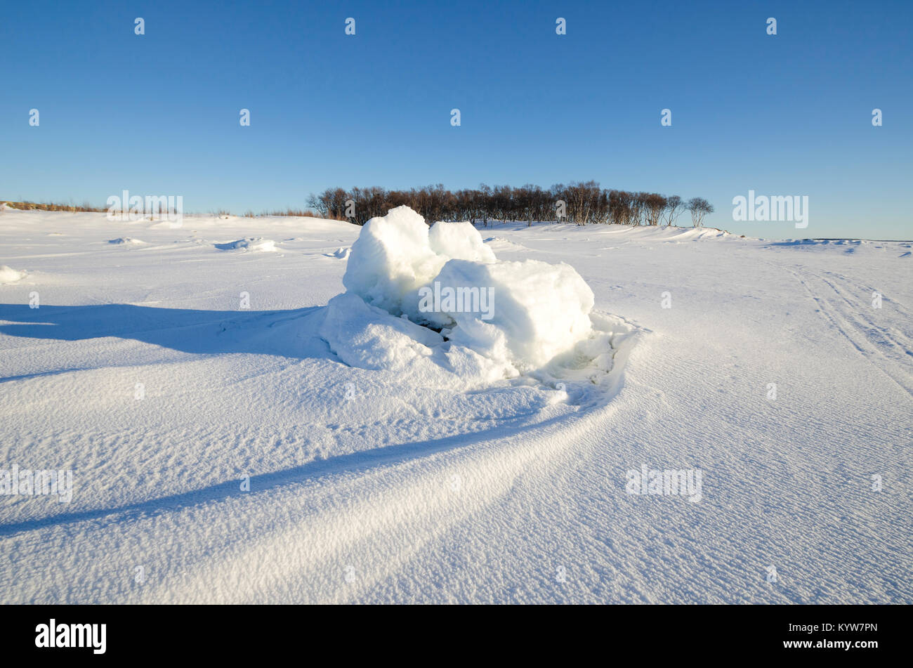 The ice floe on the shore of the White Sea Stock Photo