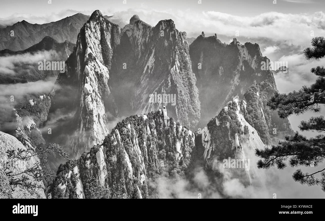 Scenic view from the Mount Hua, one of the most popular travel destinations in China. Stock Photo