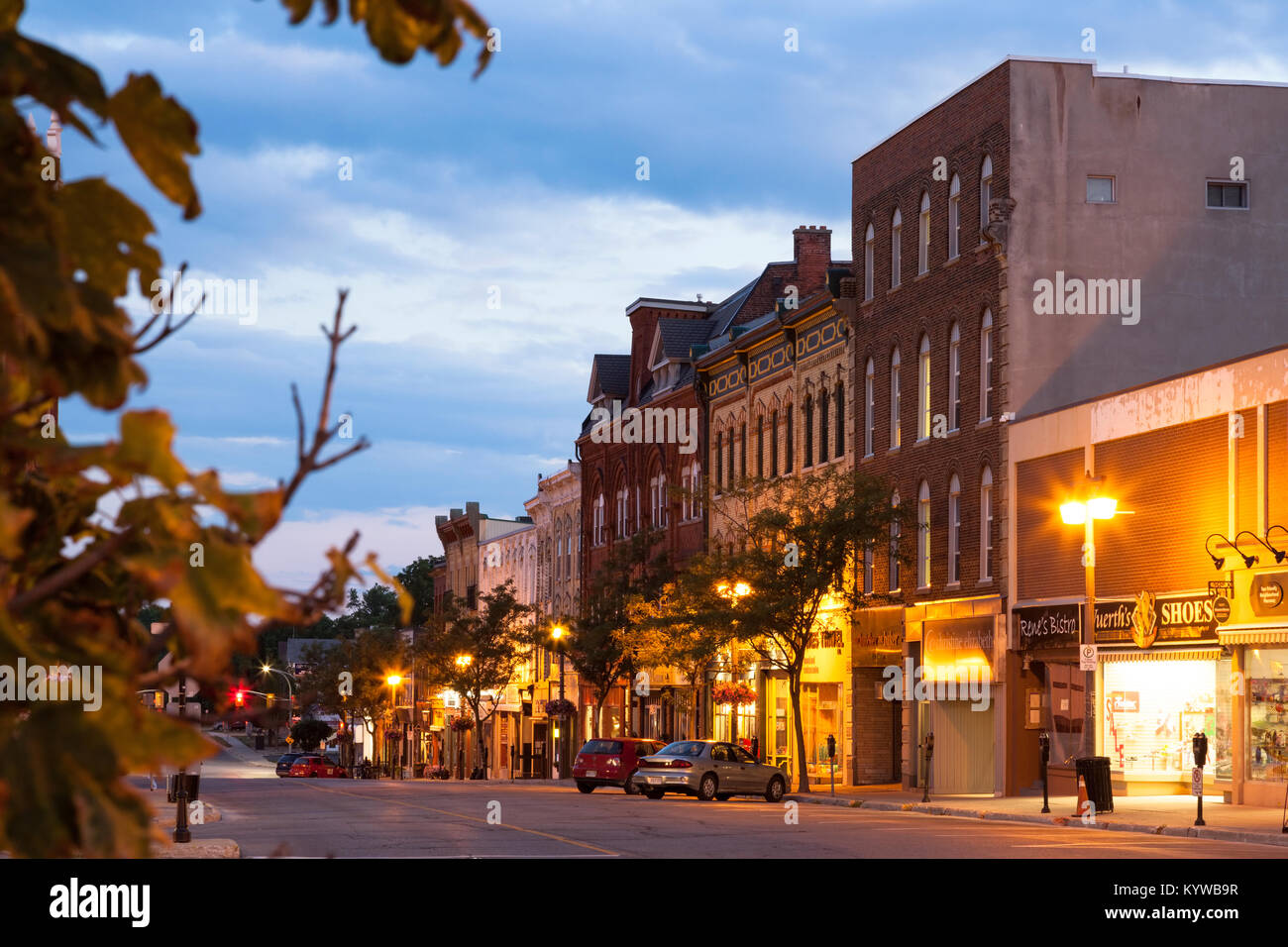 Downtown Stratford at dusk located in Stratford, Ontario, Canada. Stock Photo