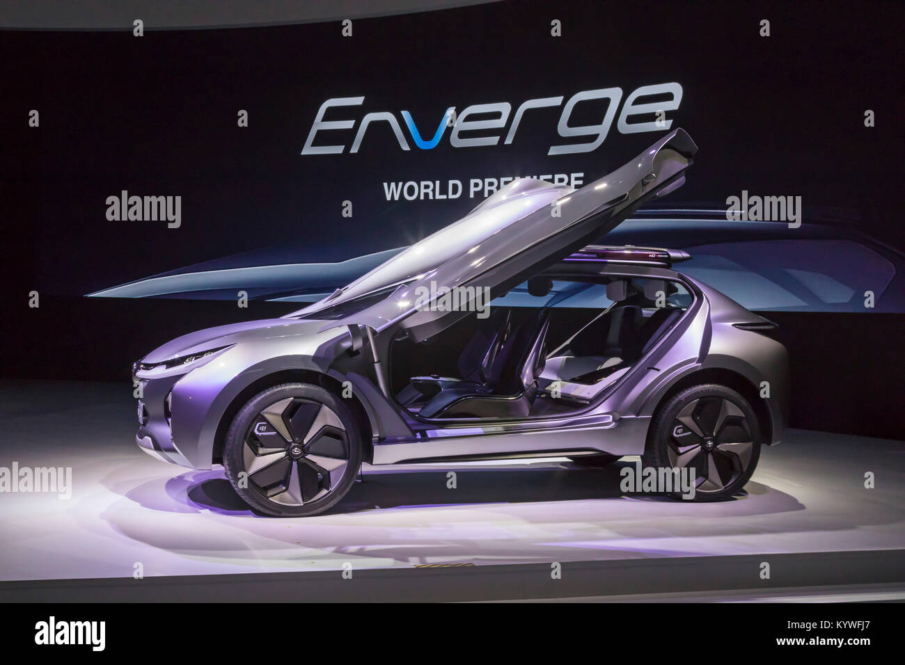 Detroit, Michigan, USA. 15th Jan, 2015. The Chinese automaker GAC Motor introduced its concept Enverge, a small electric SUV, at the North American International Auto Show. The company said it will begin selling cars in the United States in 2019. Credit: Jim West/Alamy Live News Stock Photo