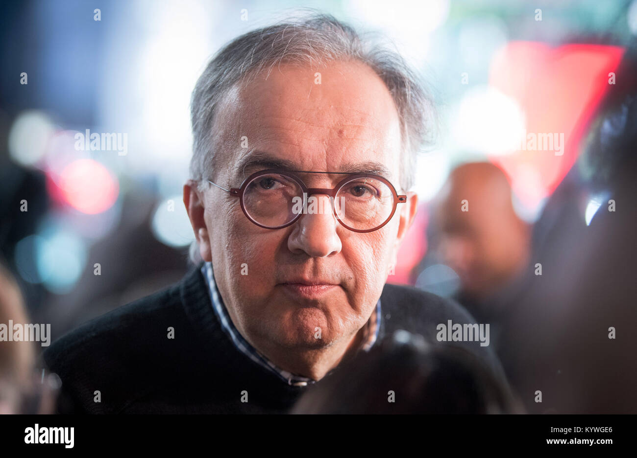 Detroit, USA. 16th Jan, 2018. Sergio Marchionne, CEO of Fiat Chrysler, photographed after the presentation of a new Jeep model at the 2018 North American International Auto Show (NAIAS) in Detroit, USA, 16 January 2018. Credit: Boris Roessler/dpa/Alamy Live News Stock Photo