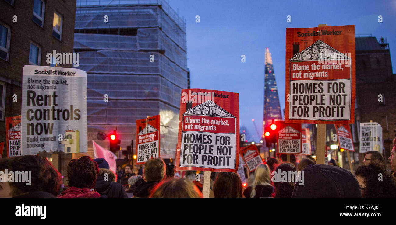 London, UK. 16th Jan, 2018. Protesters marched to a planning meeting of Southwark Council to demonstrate against social cleansing and the proposed development at the Elephant and Castle in South London. Credit: David Rowe/Alamy Live News Stock Photo