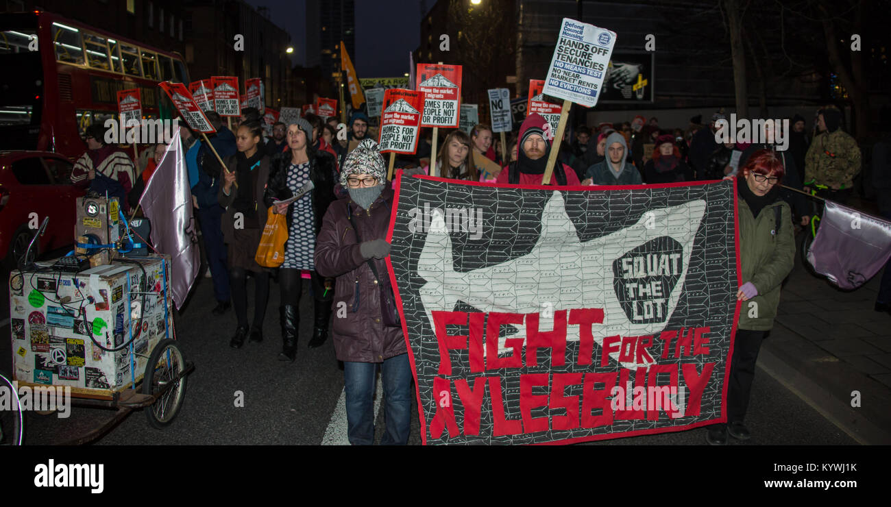London, UK. 16th Jan, 2018. Protesters marched to a planning meeting of Southwark Council to demonstrate against social cleansing and the proposed development at the Elephant and Castle in South London. Credit: David Rowe/Alamy Live News Stock Photo