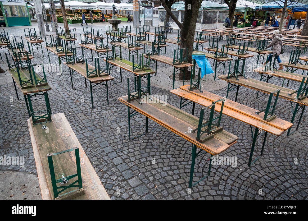 Germany Bench Munich, Germany. 16th Jan, 2018. Stacked beer benches standing during ...