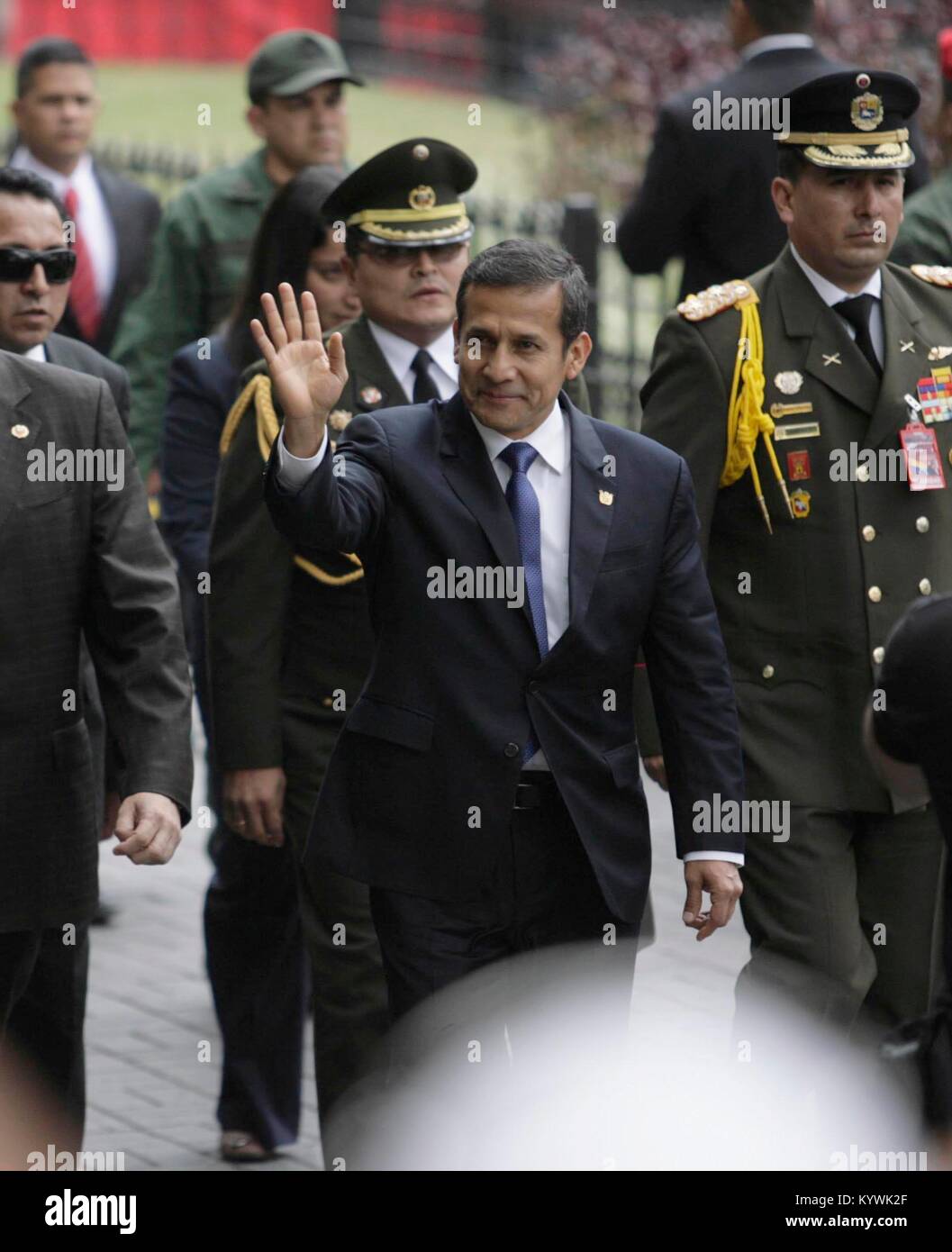 Caracas, Distrito Capital, Venezuela. 19th Apr, 2013. April 19, 2013. Ollanta Humala (c) president of Peru, arrives at the national assembly for the swearing-in of Nicolas Maduro, as president of Venezuela. Photo: Juan Carlos Hernandez Credit: Juan Carlos Hernandez/ZUMA Wire/Alamy Live News Stock Photo