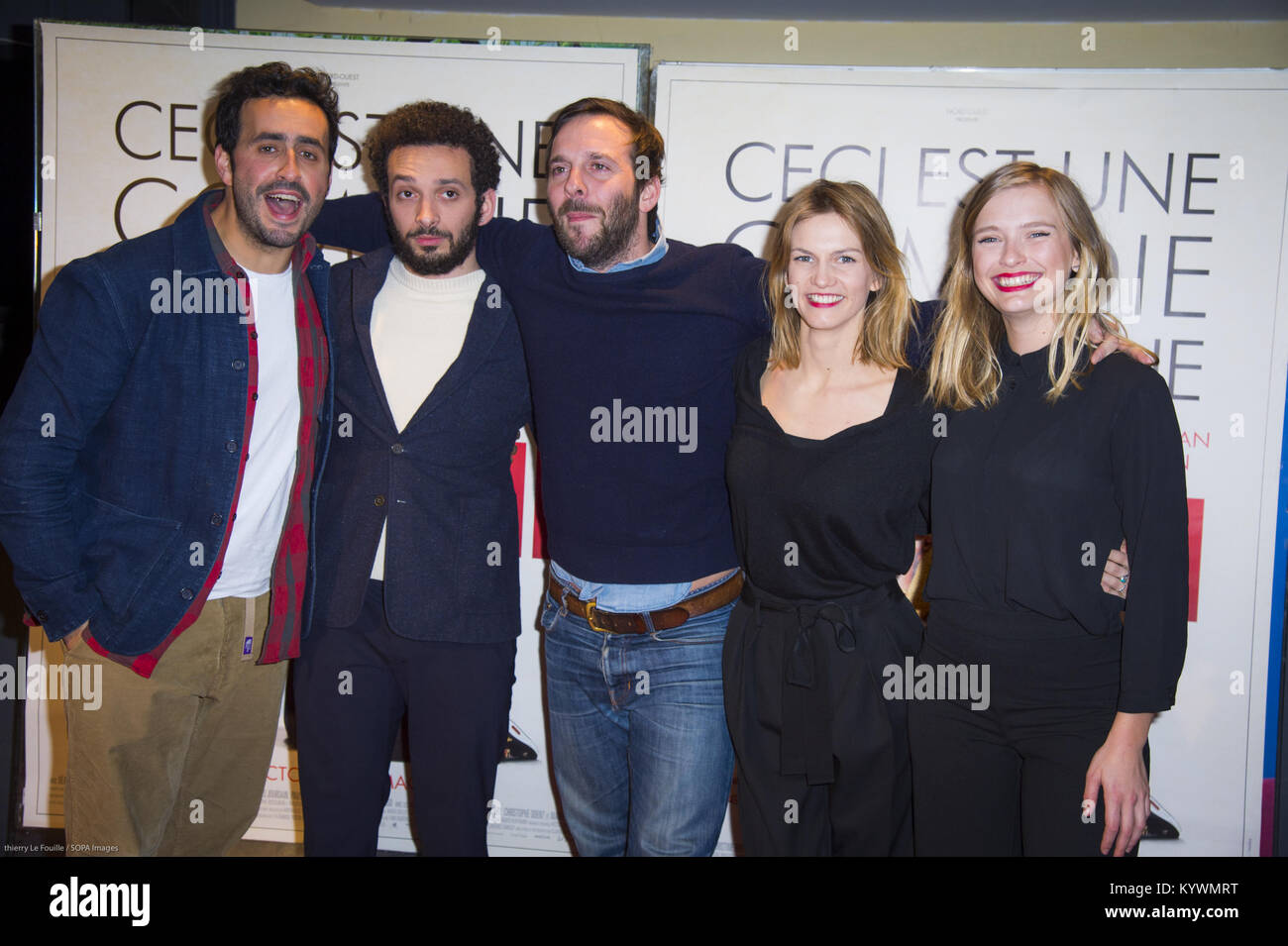 Paris, Ile de France, France. 16th Jan, 2018. French actors Jonathan Cohen, William Lebghil, Director Victor Saint Macary, french actress Camille Razat, Margot Bancilhon at the premiere ''Ami Ami'' in the cinema ugc cine cite les halles. Credit: Thierry Le Fouille/SOPA/ZUMA Wire/Alamy Live News Stock Photo