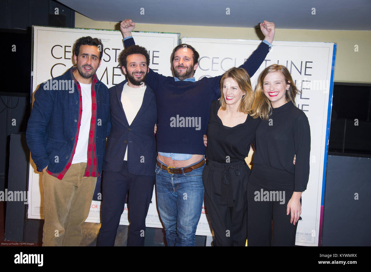 Paris, Ile de France, France. 16th Jan, 2018. French actors Jonathan Cohen, William Lebghil, Director Victor Saint Macary, french actress Camille Razat, Margot Bancilhon at the premiere ''Ami Ami'' in the cinema ugc cine cite les halles. Credit: Thierry Le Fouille/SOPA/ZUMA Wire/Alamy Live News Stock Photo