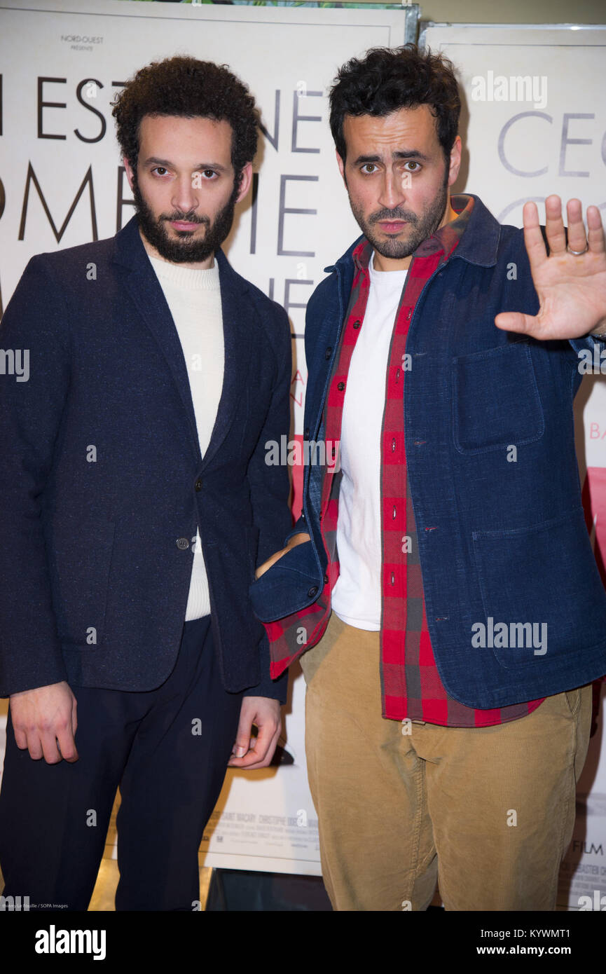 Paris, Ile de France, France. 16th Jan, 2018. French actors William Lebghil and Jonathan Cohen at the premiere ''Ami Ami'' in the cinema ugc cine cite les halles. Credit: Thierry Le Fouille/SOPA/ZUMA Wire/Alamy Live News Stock Photo