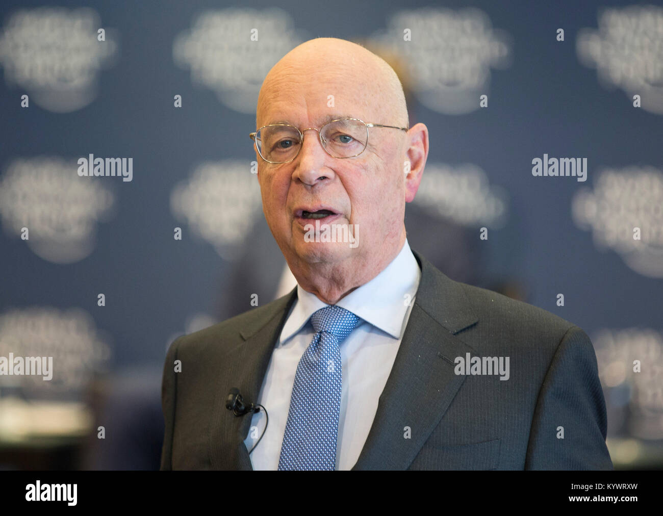 Geneva, Switzerland. 16th Jan, 2018. Klaus Schwab, founder and chief executive of the World Economic Forum (WEF), speaks at a press conference in Geneva, Switzerland, Jan. 16, 2018. Schwab said Tuesday that he expects an 'important moment' in Davos when China shares with the world new information about its economic development. Credit: Xu Jinquan/Xinhua/Alamy Live News Stock Photo