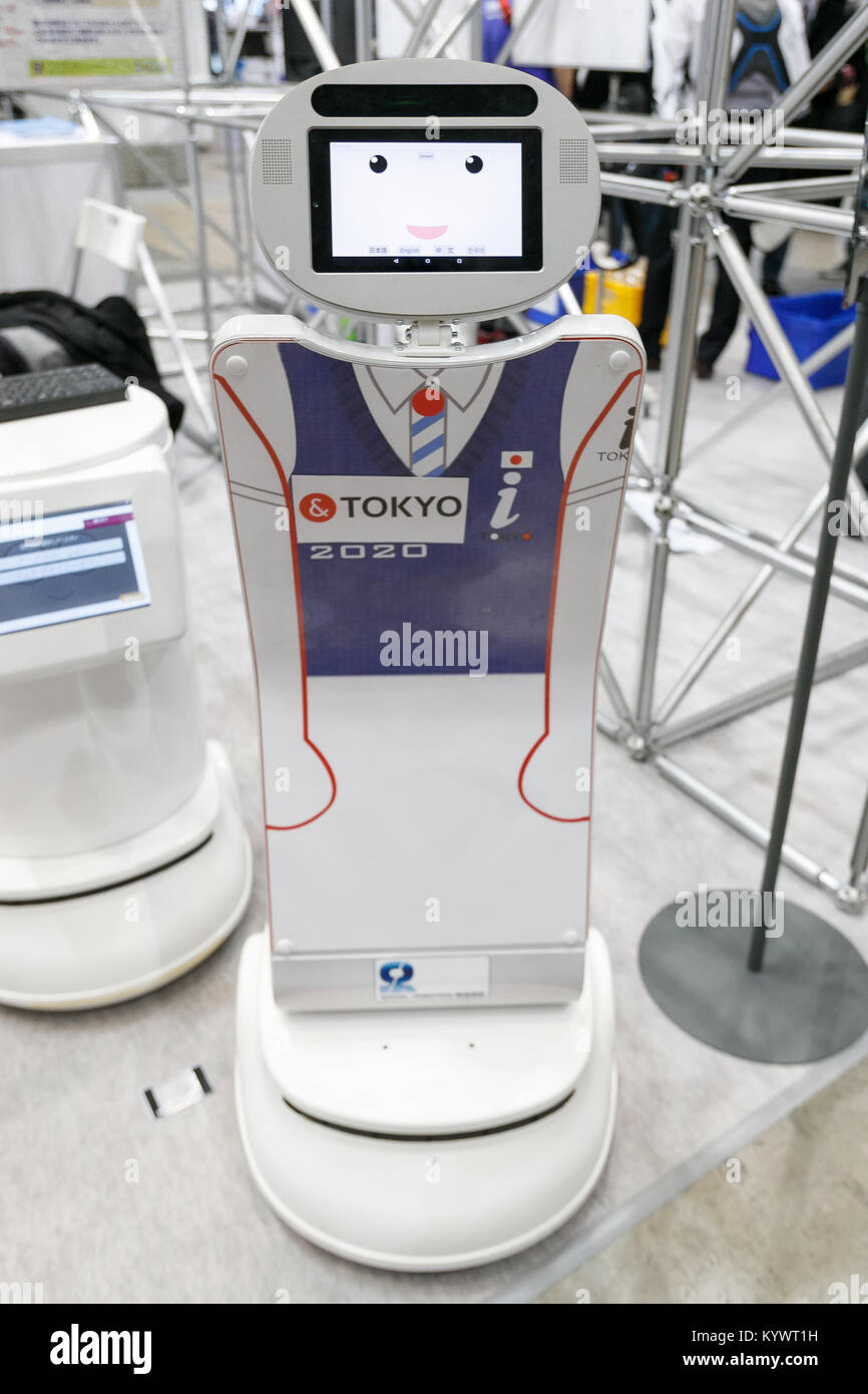 Robodex Tokyo, Japan. 17th Jan, 2018. A multilingual robot on display at the ...