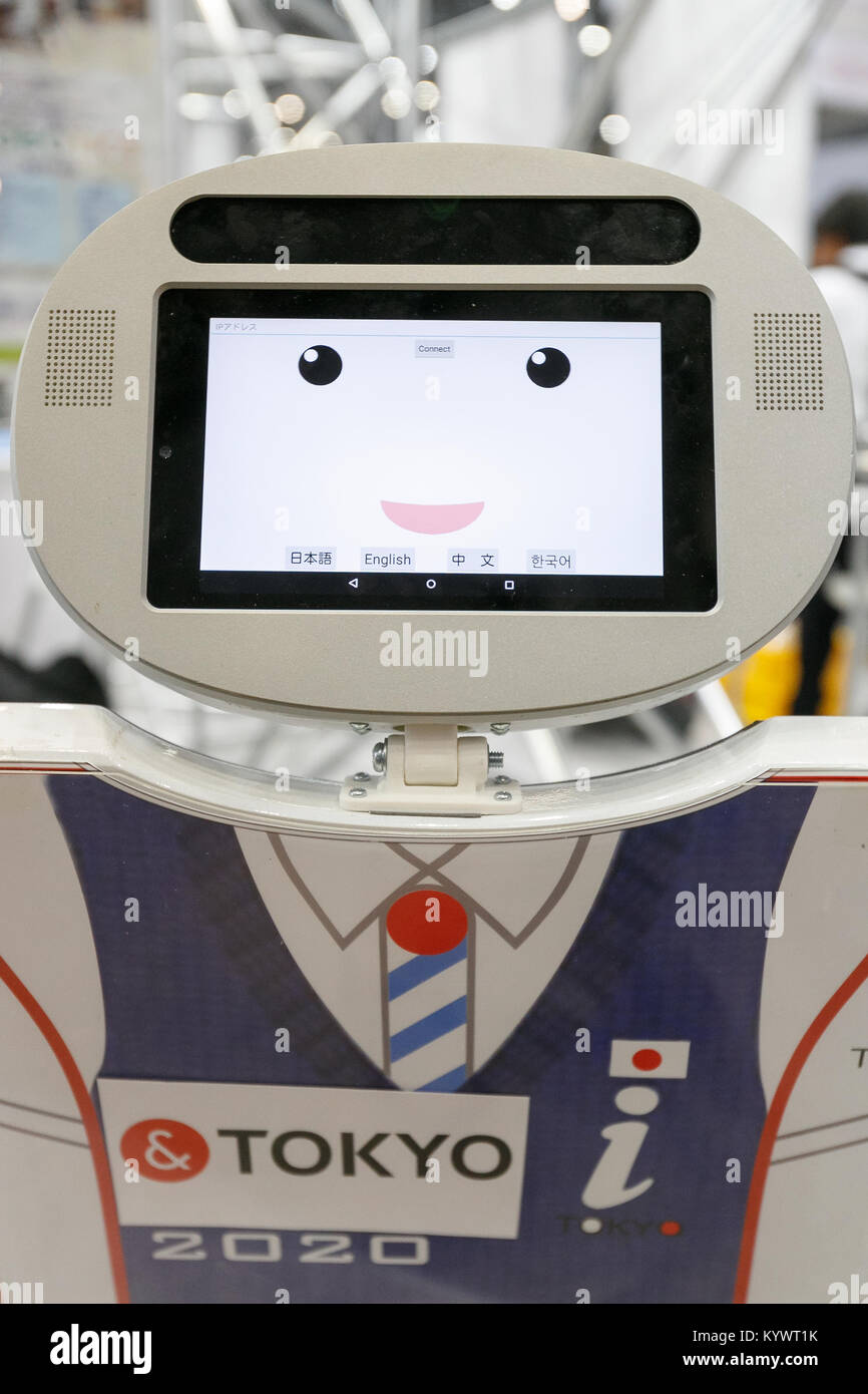 Robodex Tokyo, Japan. 17th Jan, 2018. A multilingual robot on display at the ...