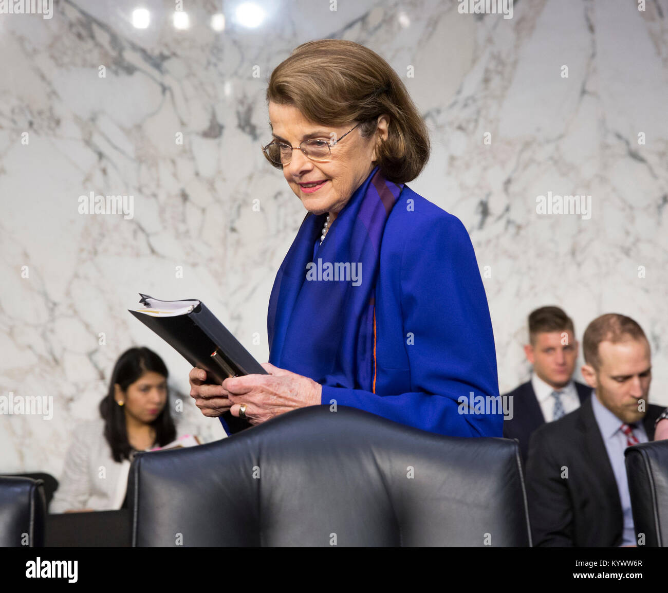 Washington, USA. 16th Jan, 2018. Senator Dianne Feinstein(D-CA) arrives for a hearing of the Senate Judiciary Committee on Capitol Hill, January 16, 2017. Credit: Chris Kleponis/CNP - NO WIRE SERVICE - Credit: Chris Kleponis/Consolidated/dpa/Alamy Live News Stock Photo