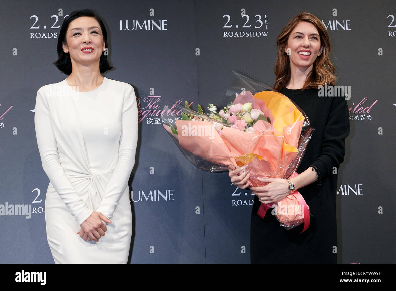 (L to R) Japanese dancer Tamiyo Kusakari and director Sofia Coppola, pose for the cameras during the Japan premiere for the film The Beguiled on January 17, 2018, Tokyo, Japan. Coppola won best director at the Cannes Film Festival for the movie which is a remake of the 1971 Clint Eastwood film. The Beguiled opens in Japanese theaters on February 23. Credit: Rodrigo Reyes Marin/AFLO/Alamy Live News Stock Photo