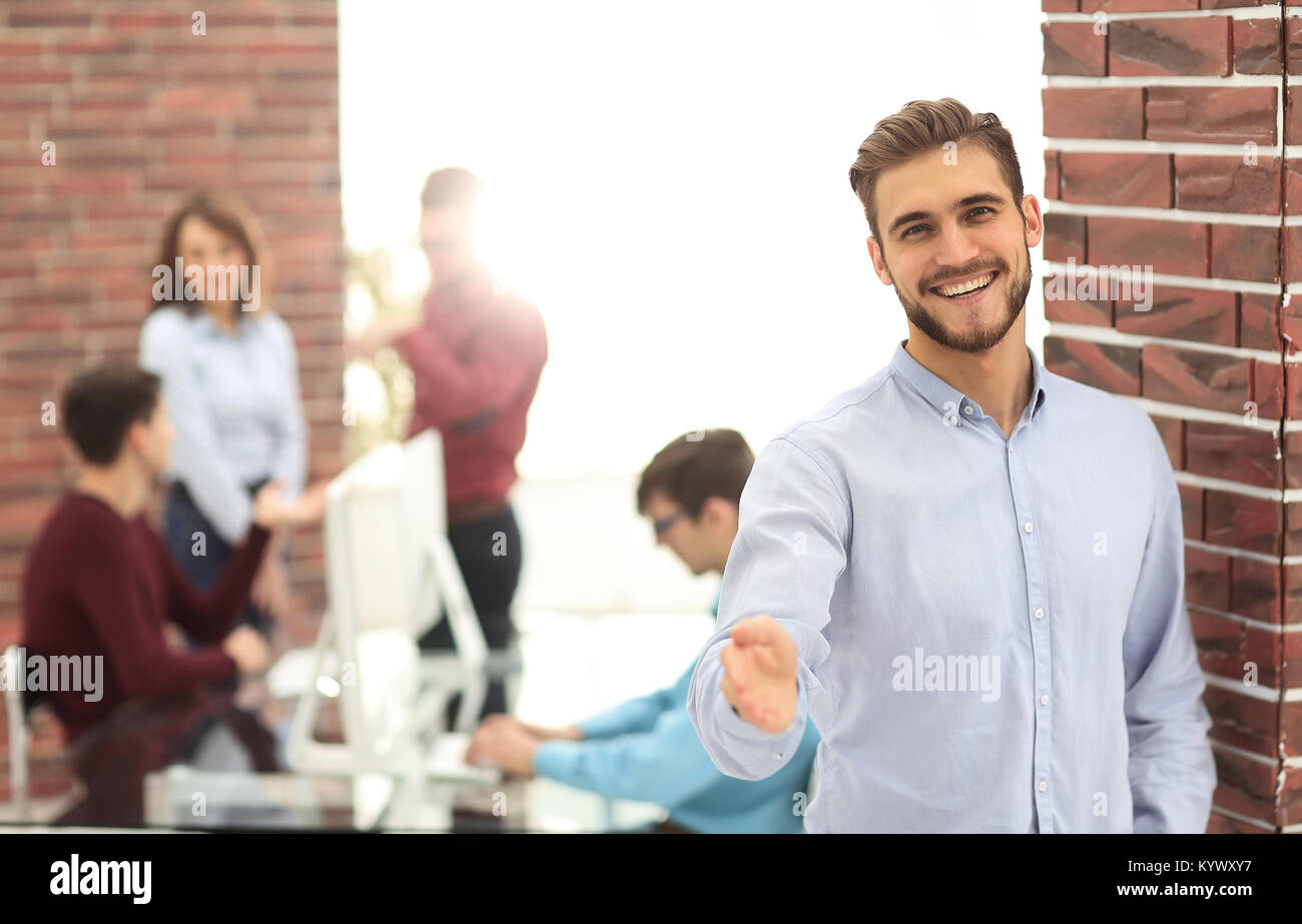 portrait of successful business team sitting in office Stock Photo - Alamy