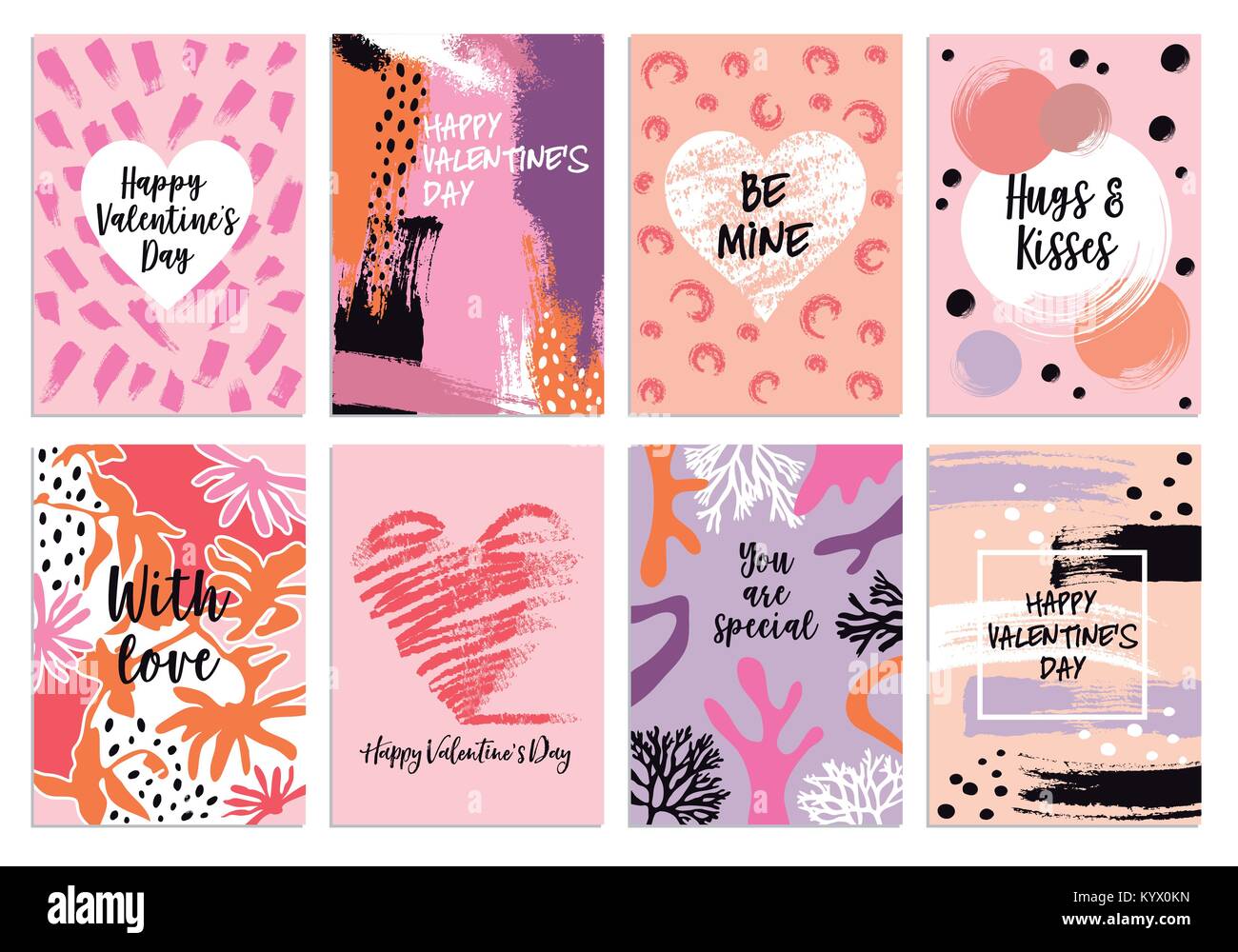 Valentine's day s card temaplates with abstract hand drawn pattern, set of vector graphic design elements Stock Vector