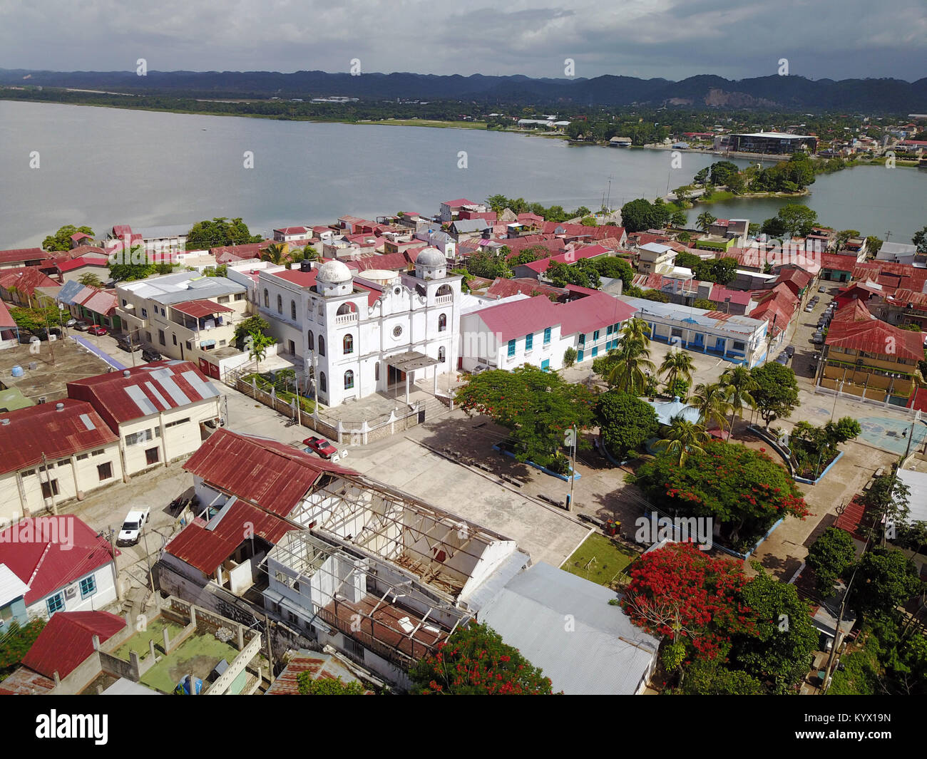 Flores, Peten, Guatemala, Aerial Image Stock Photo