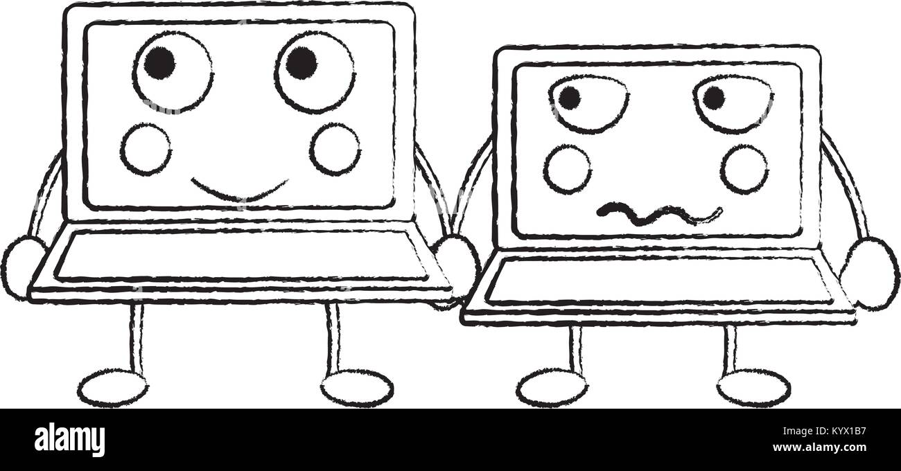 Cartoon Laptop Computer Black And White Stock Photos Images Alamy