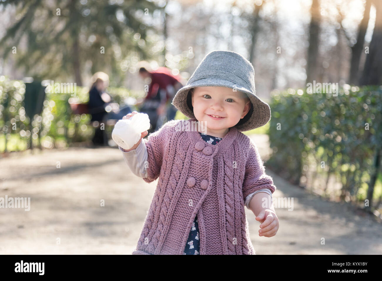 The first steps of the kid in the big world. Stock Photo