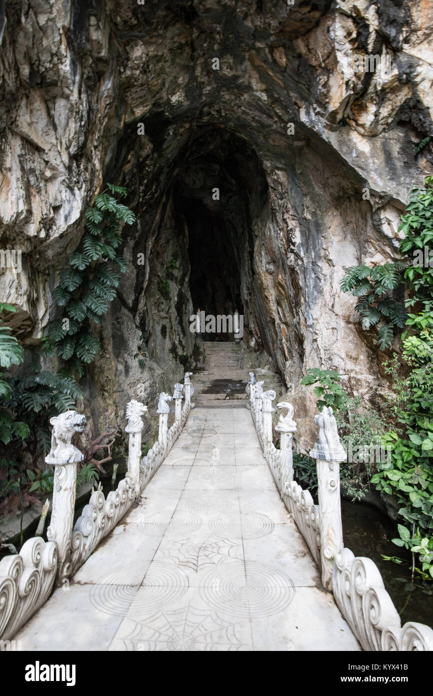 The Marble Mountains are made up of five hills made of limestone and marble near Danang Vietnam. Each mountain represents one of the five elements of  Stock Photo