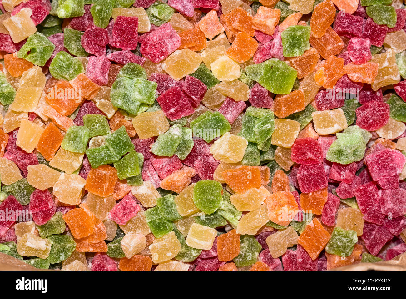 dry melon fruit on a pile on a food market, coloful dry fruits, dried fruits, Stock Photo