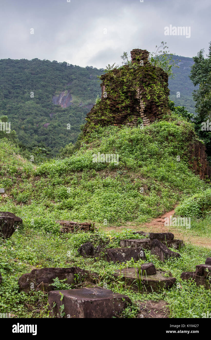 My Son Ruins & Sanctuary are set in a small valley in Quang Nam Province, about 40km from Hoi An City. Of the Cham ruins in Viet Nam, My Son possesses Stock Photo