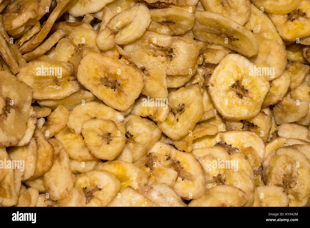 dried banana fruit on a pile on a food market, coloful dried fruits, dried fruits Stock Photo