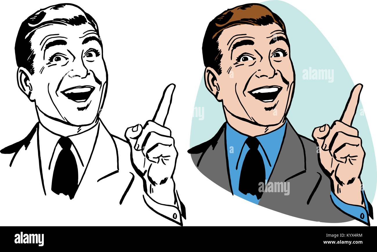 A pointing man with an excited expression on his face. Stock Vector