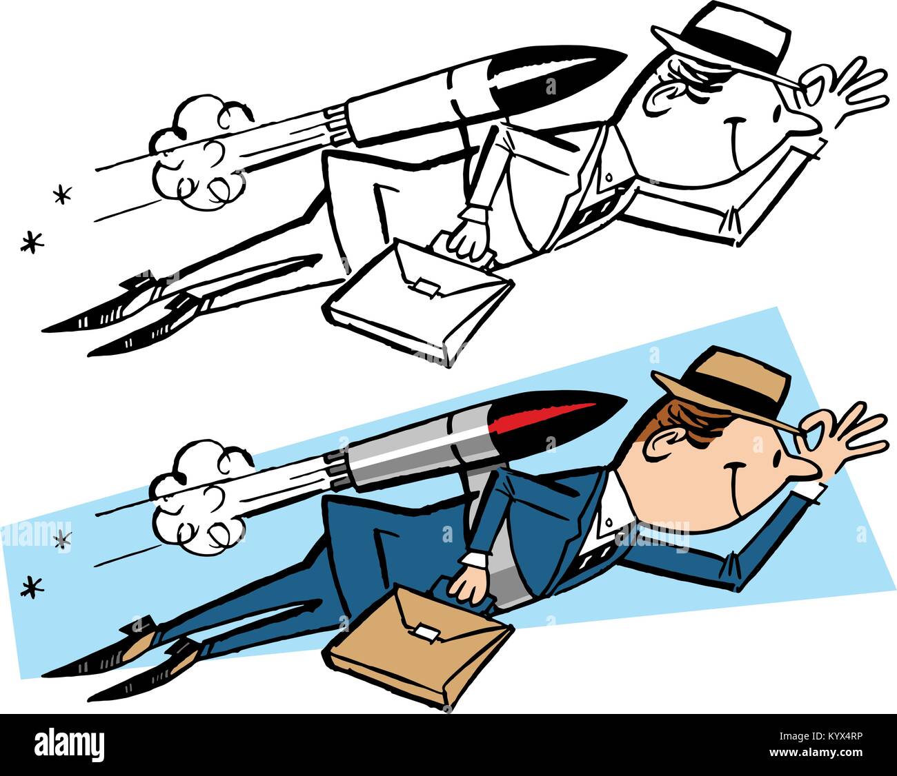 A businessman with a rocket jetpack speeds off to work Stock Vector ...
