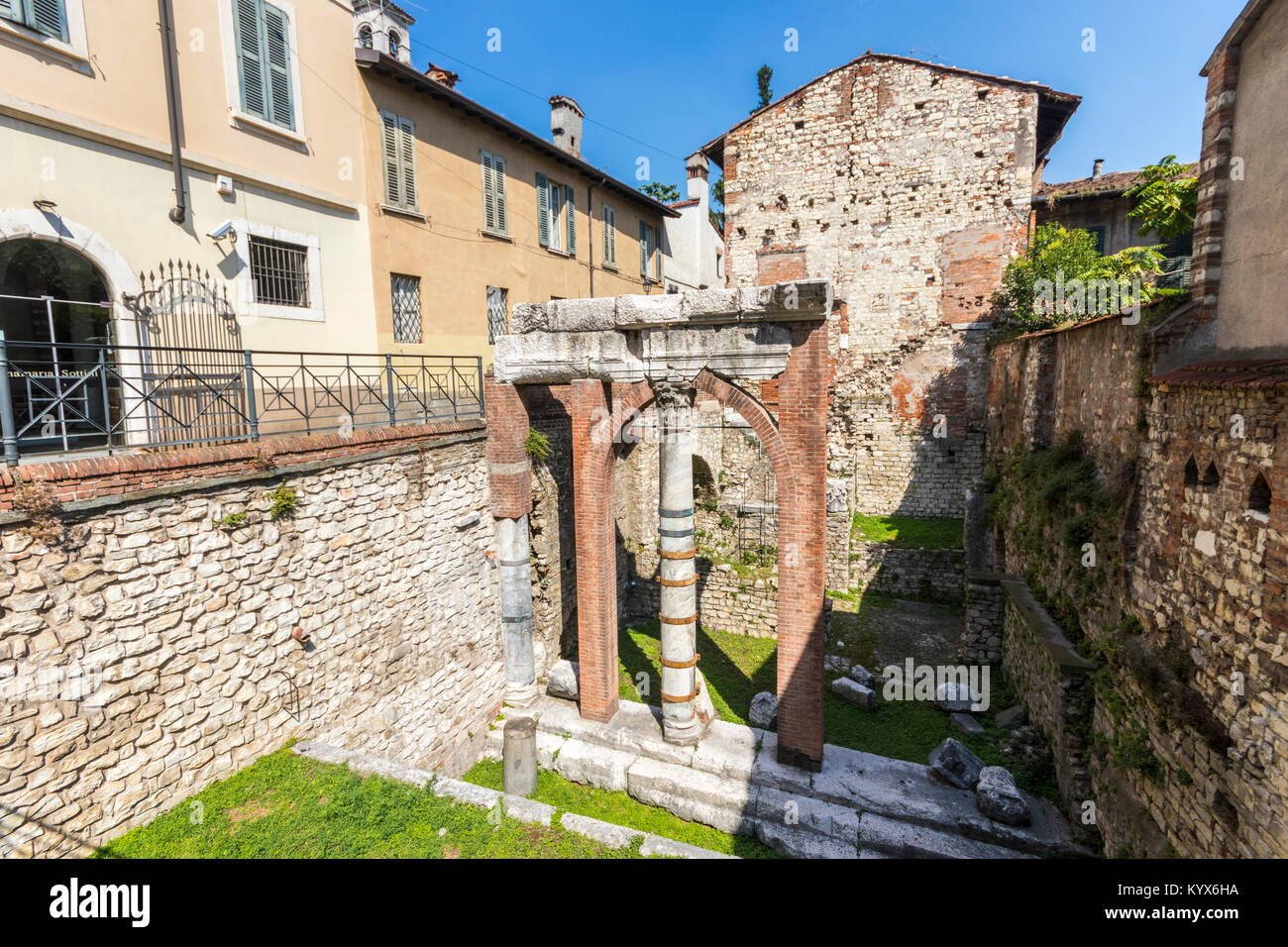 The ruins of the Roman Forum in Brescia, Italy, in the center of the ancient Roman town of Brixia Stock Photo