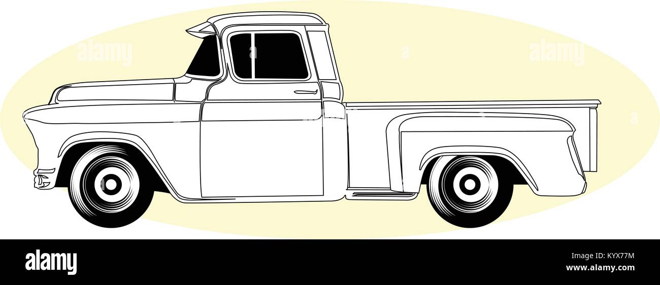 Silhouette of retro pick-up truck - vintage american pickup, side view Stock Vector