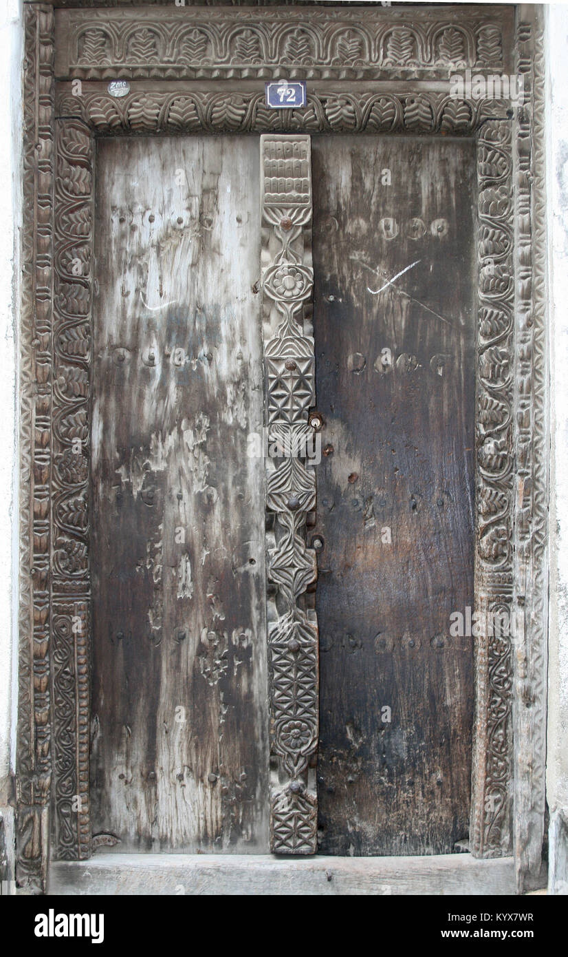 Carved wooden doors of stone town Stock Photo - Alamy