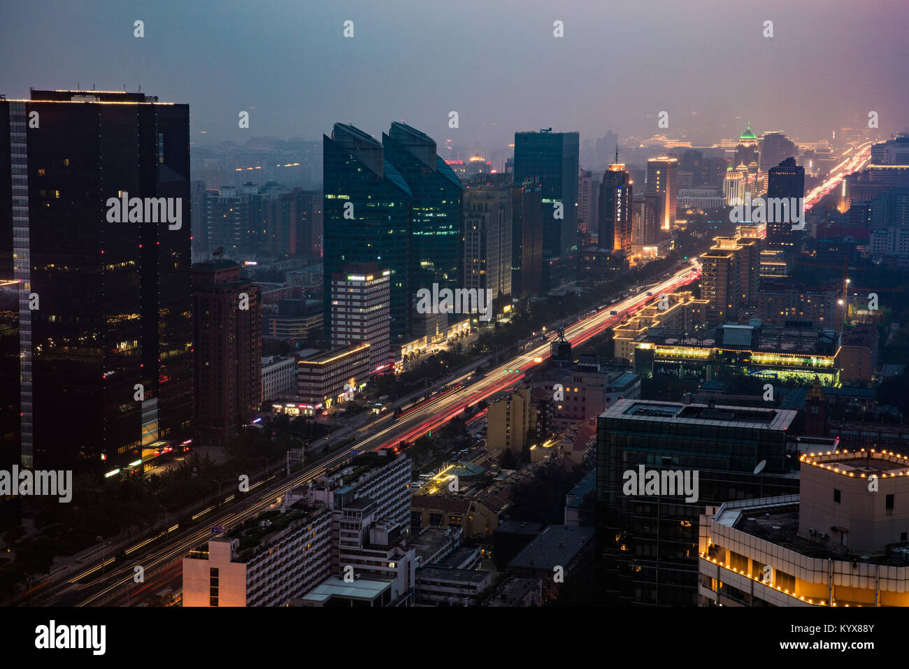 Night view of CBD city architecture in Beijing Stock Photo
