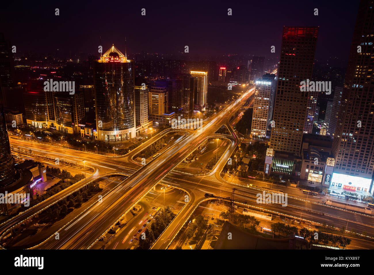 Night view of CBD city architecture in Beijing Stock Photo