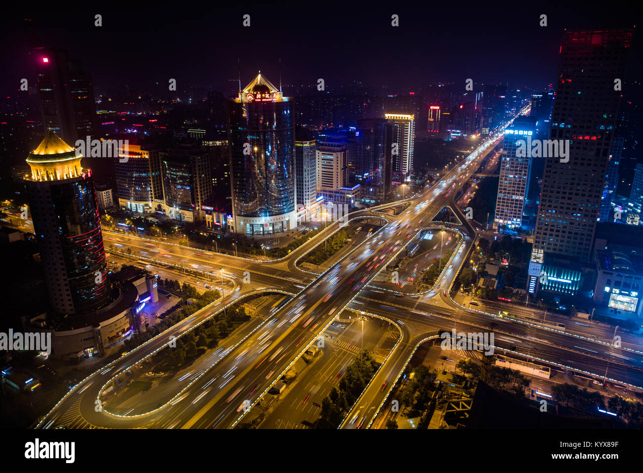 Night view of CBD city architecture in Beijing Stock Photo