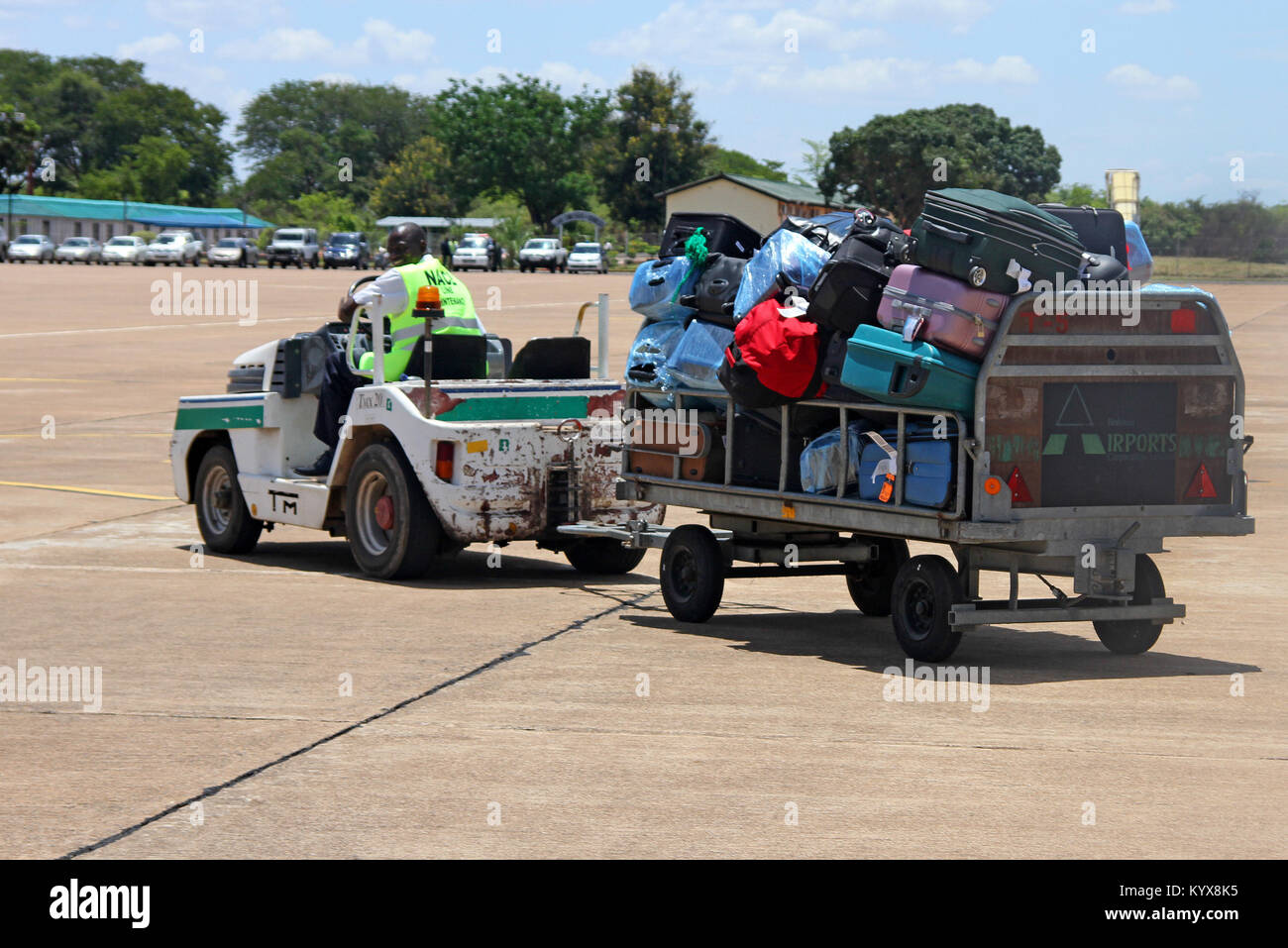 Luggage buggy, Harry Mwanga Nkumbula International Airport, Livingstone, Zambia. Stock Photo
