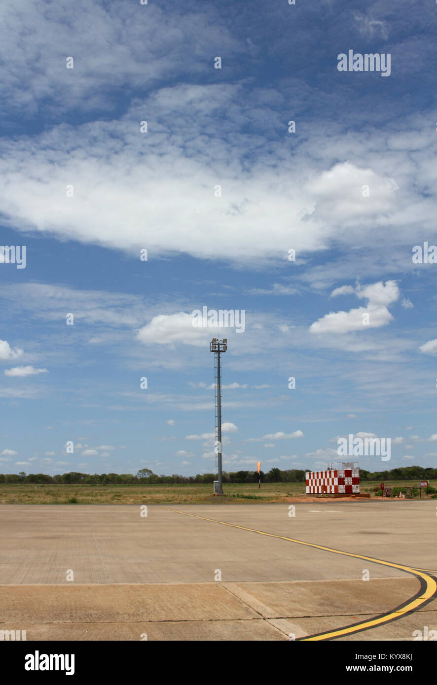 Flood lights communication tower at Harry Mwanga Nkumbula International Airport, Livingstone, Zambia. Stock Photo