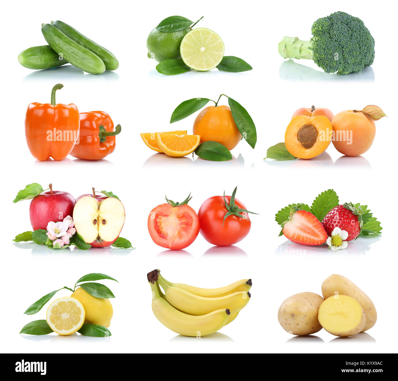 Fruit fruits and vegetables collection isolated apple orange lemon ...