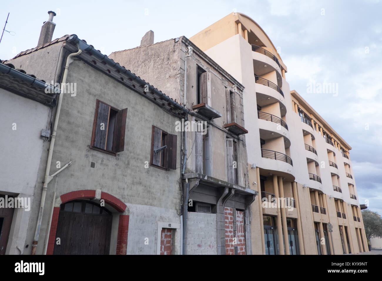 Traditional and modern residential,Modern,hotel,and,traditional,house,housing,in,centre,of,Carcassonne,Aude,department,France,Europe, Stock Photo