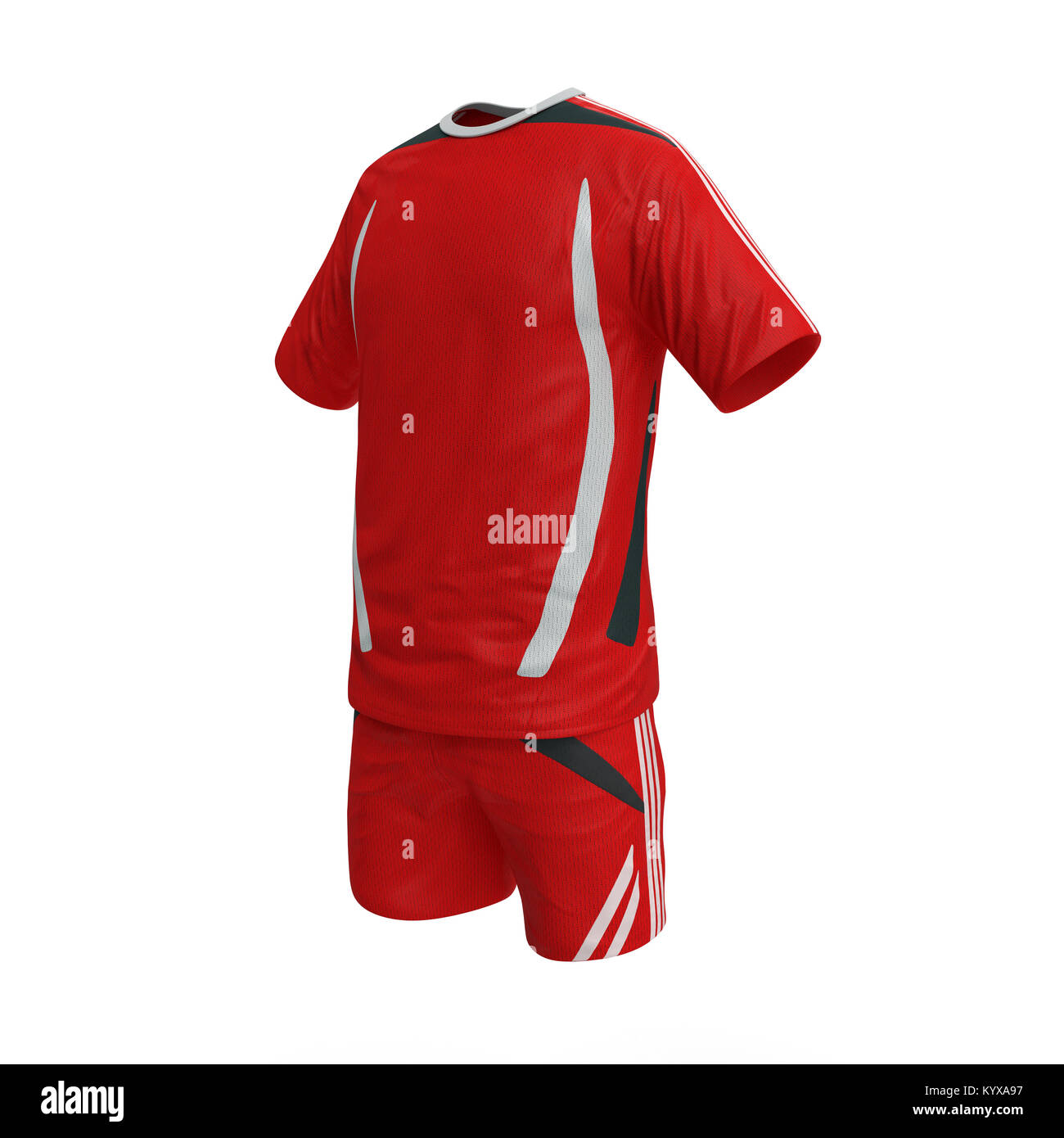 Red football shirt with white shorts isolated. 3D illustration Stock