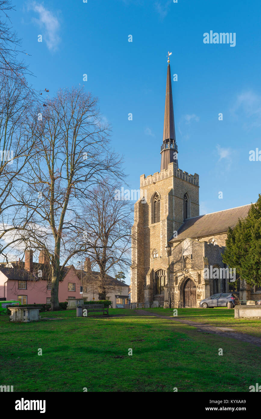 Stowmarket church, view of the churchyard and west tower of the