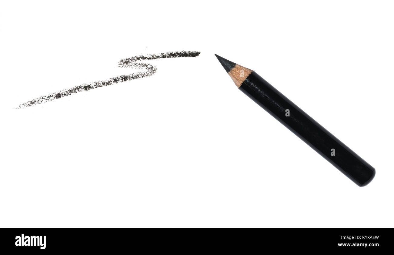 Black eyeliner and a smear of a pencil isolated on white background. Cosmetic product. A sample of eyeliner. Stock Photo