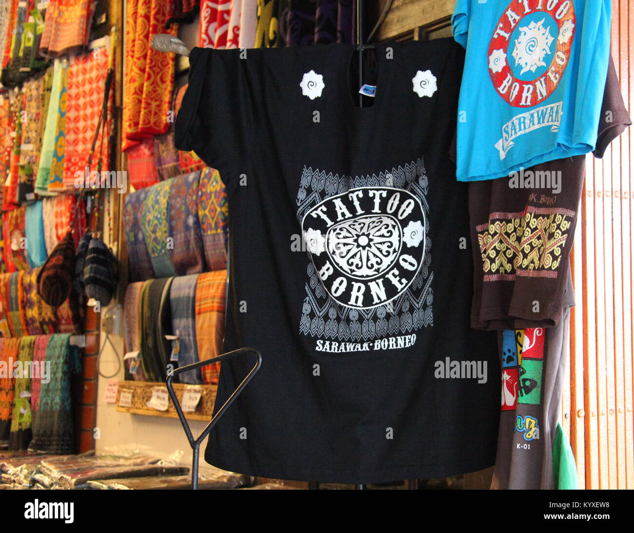 Souvenir tshirts for sale in Kuching Stock Photo Alamy