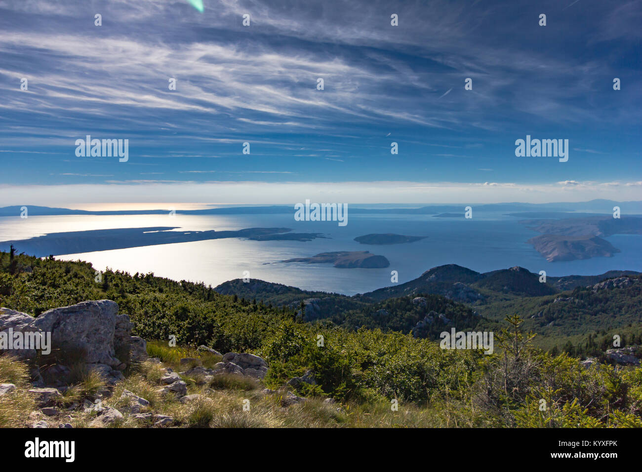 Adriatic sea and Croatian islands from Zavizan - Northern Velebit National Park, Croatia -  Aug 2016 Stock Photo
