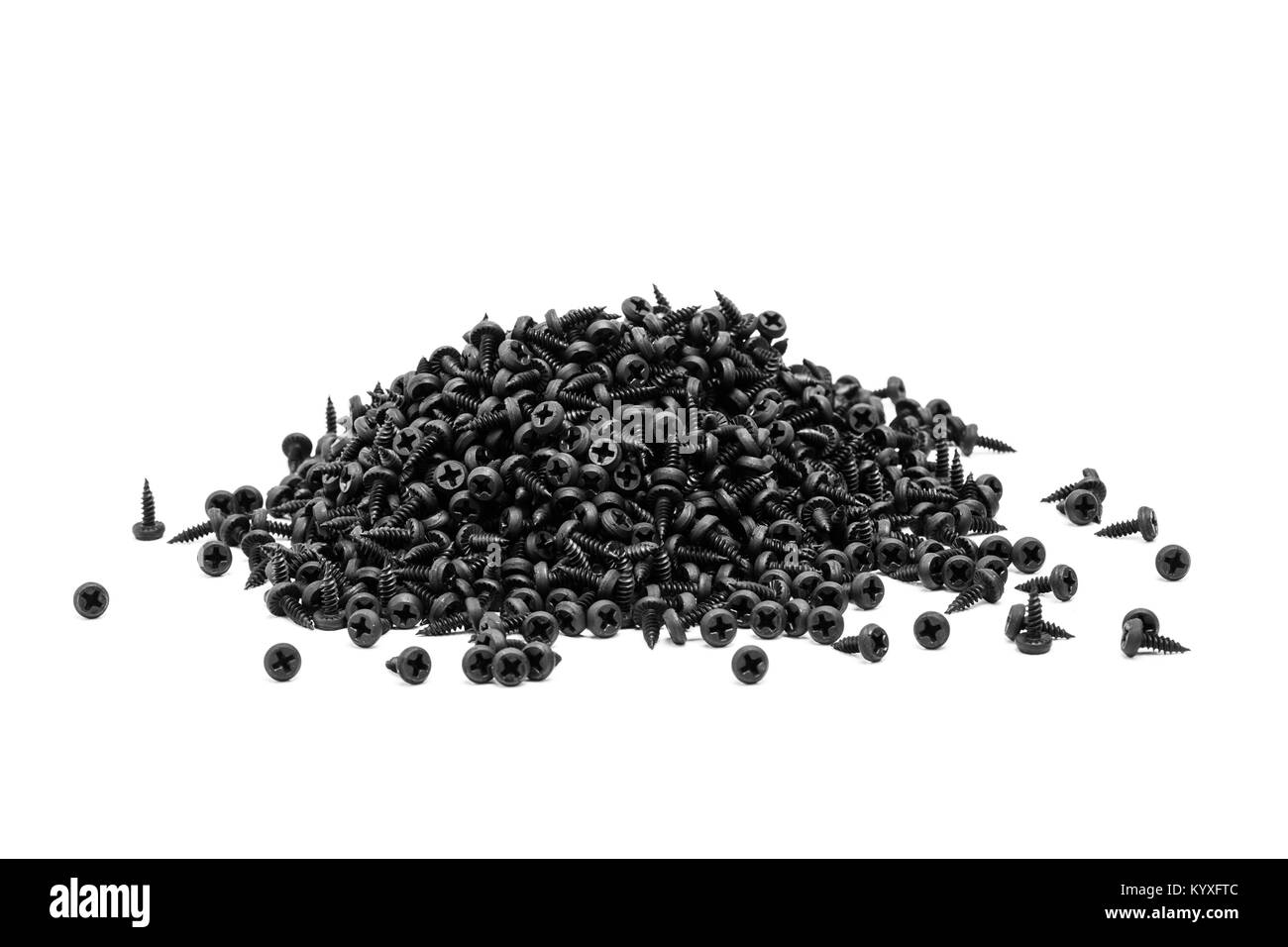 group of black screws for fixing metal profiles Stock Photo