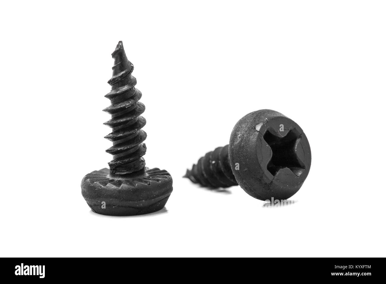 two black screws for fixing metal profiles Stock Photo