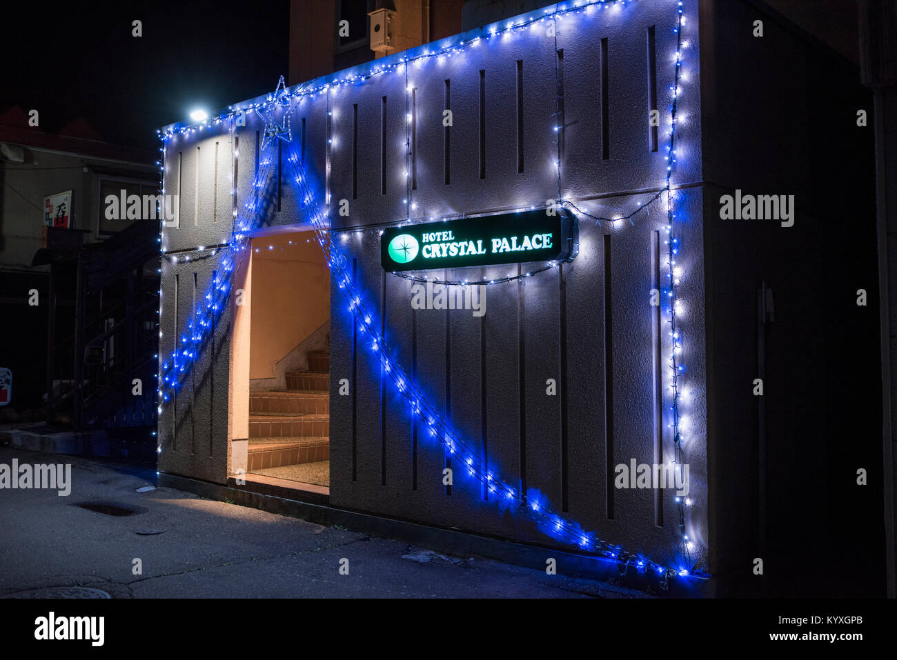 Entrance of love hotel,  Obihiro City, Hokkaido, Japan Stock Photo