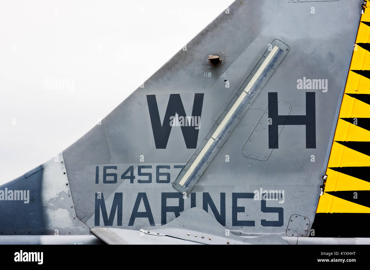 Tail of Marine Airplane at the Intrepid Sea-Air-Space Museum in Manhattan, New York City. Stock Photo