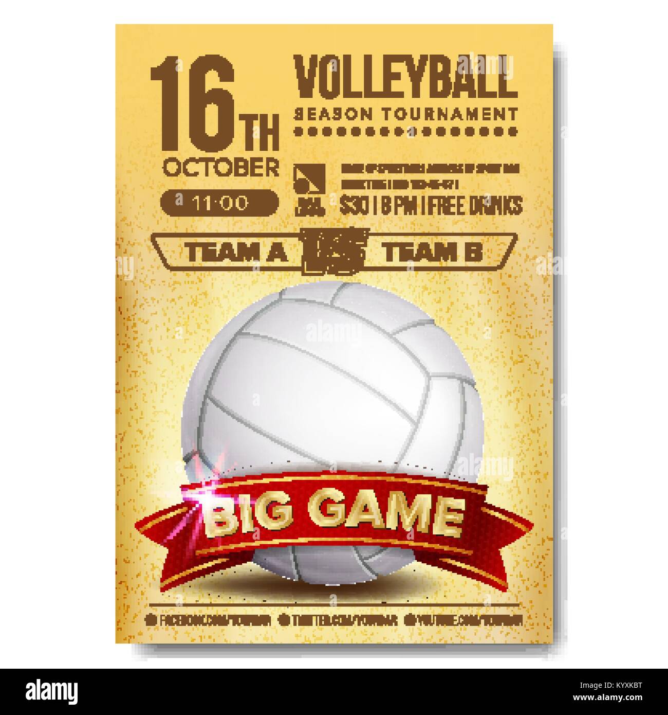 Volleyball Poster Vector. Volleyball Ball. Sand Beach. Design For Sport Bar Promotion. Vertical Volleyball Club, Flyer. Championship Invitation Illustration Stock Vector