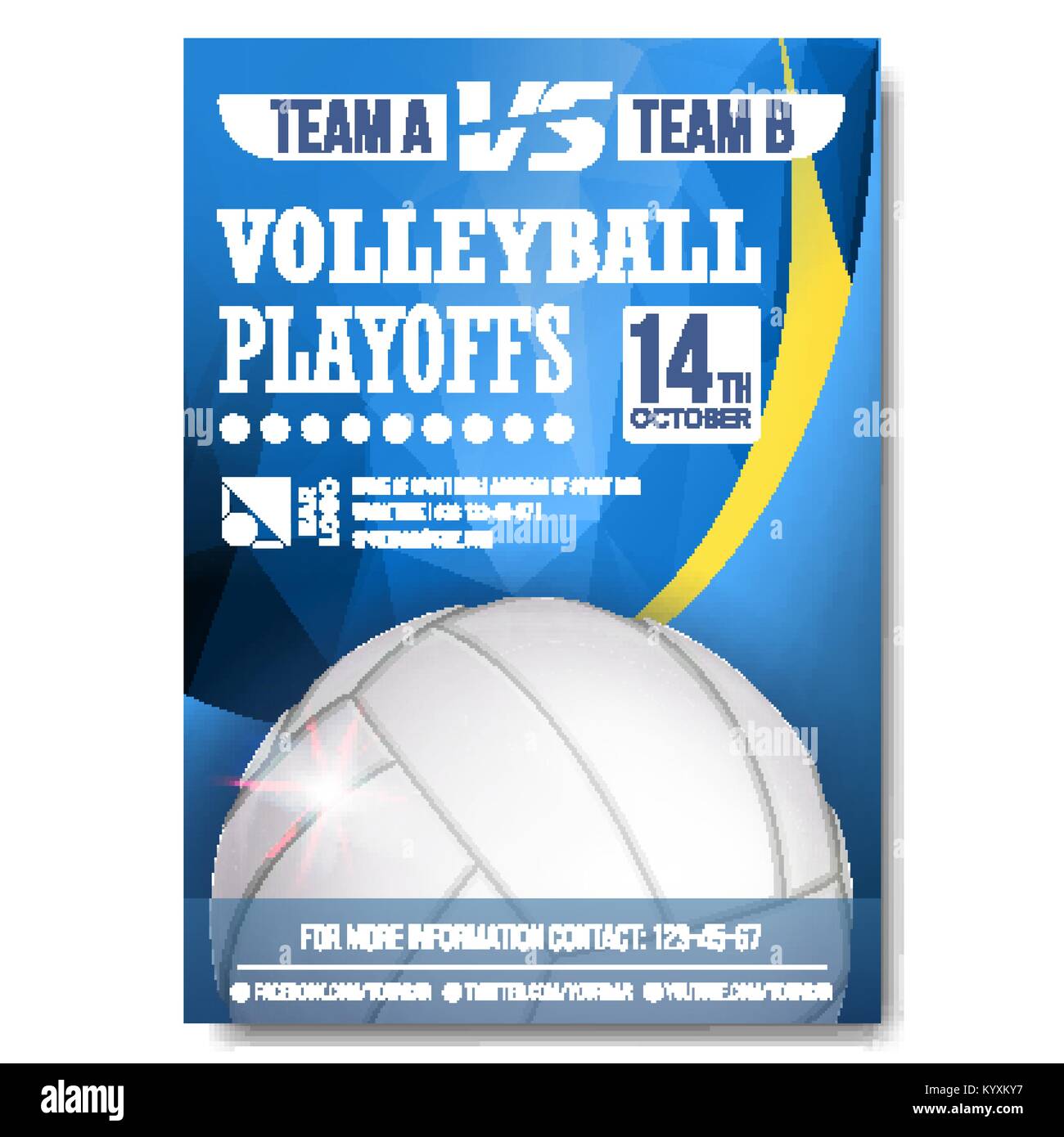 Volleyball Poster Vector. Design For Sport Bar Promotion. Volleyball Ball. Modern Tournament. Championship Label A4 Size. Game Illustration Stock Vector
